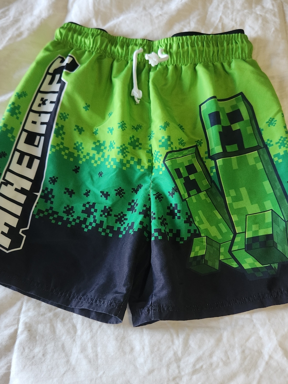 Minecraft Kids Green Creeper Swim Trunks with Drawstring